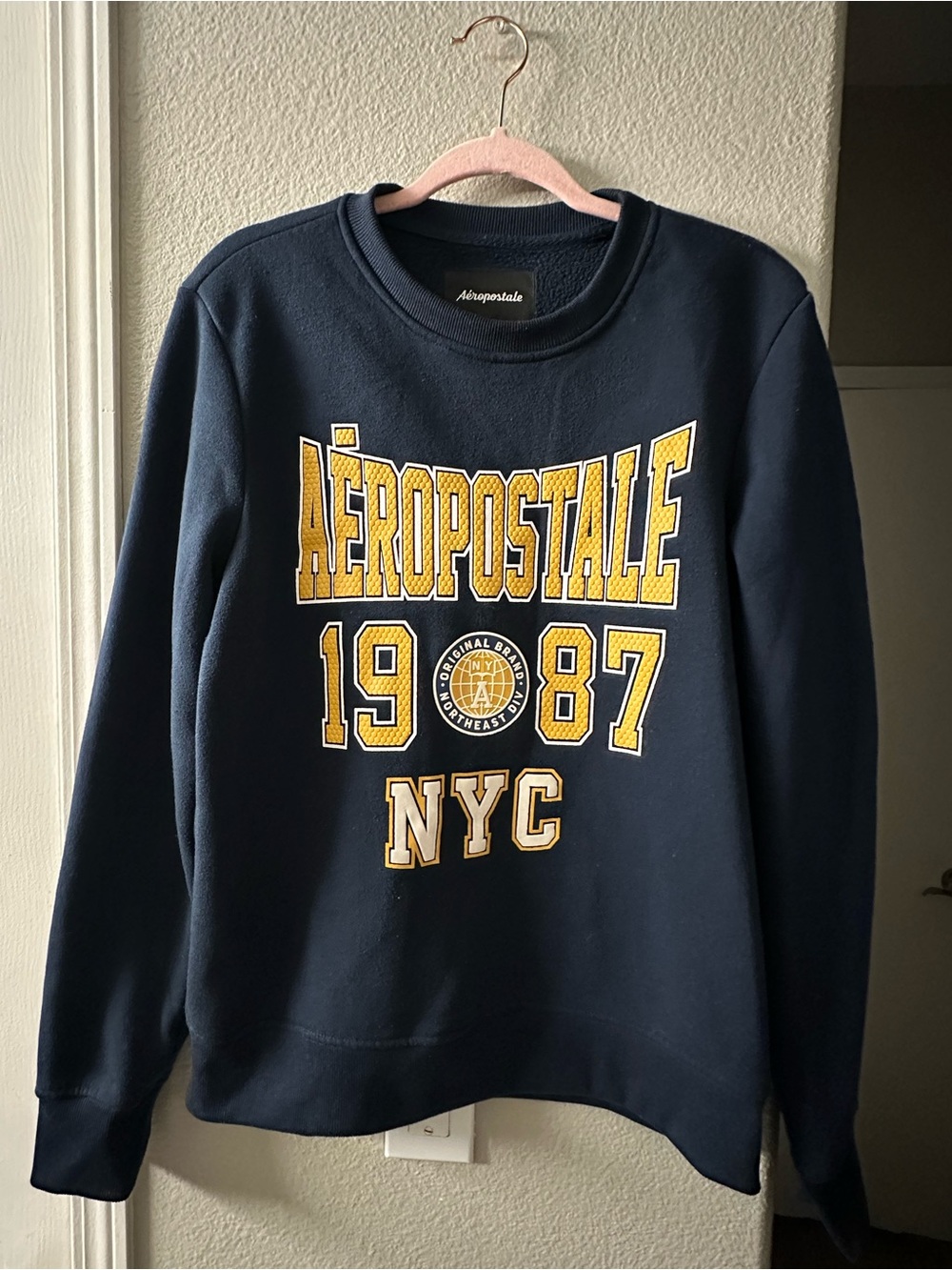 Aeropostale Navy Crewneck Sweatshirt with Gold NYC Graphic